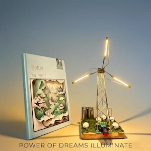 DIY Bastelset für Männer | Messing Windmühle Nachtlicht | Steampunk Schreibtisch Accessoire | Rotierende LED Skulptur | Geburtstagsgeschenk für Maker