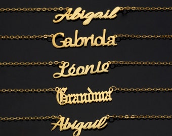 Collier prénom en or 14 carats - plaque personnalisée - cadeaux personnalisés - cadeaux de Noël - collier en argent - cadeaux pour elle - cadeaux de demoiselle d'honneur