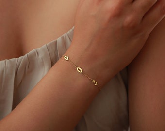 Bracelet chiffre/initiale en or - Bracelet de pierre de naissance personnalisé en argent - Cadeaux pour elle - Cadeaux de Noël - Cadeaux d'anniversaire - Cadeaux personnalisés