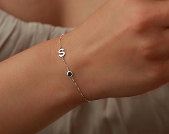 Gold initial Bracelet - Silver Personalized Birthstone Bracelet - Gifts for Her - Christmas Gifts - Birthday Gifts - Personalized Gifts