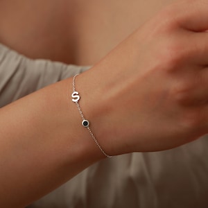 Gold initial Bracelet - Silver Personalized Birthstone Bracelet - Gifts for Her - Christmas Gifts - Birthday Gifts - Personalized Gifts