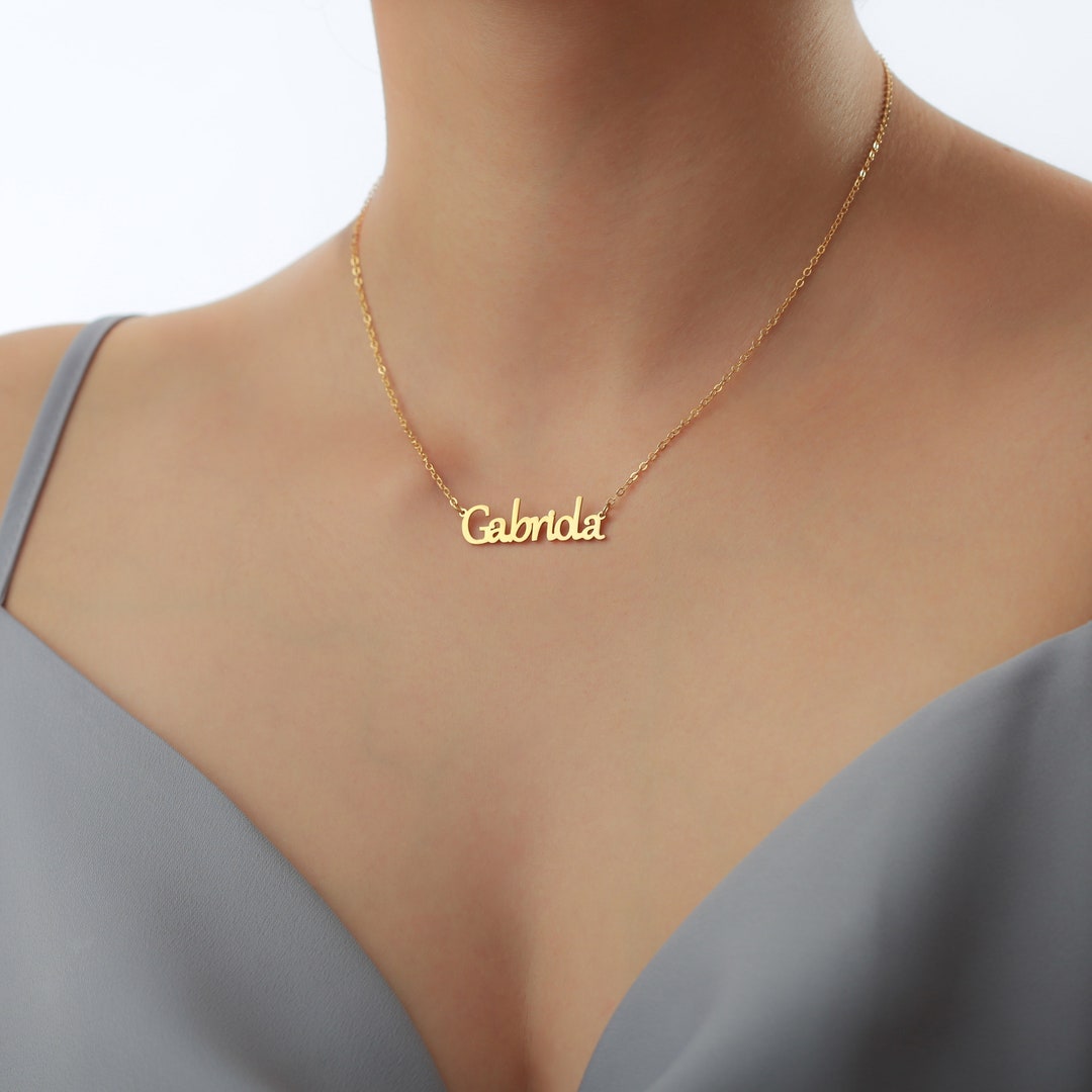 14k Solid Gold Custom Name Necklace Gold Name Plate Personalized Gifts 14k solid gold custom name necklace gold name plate personalized gifts