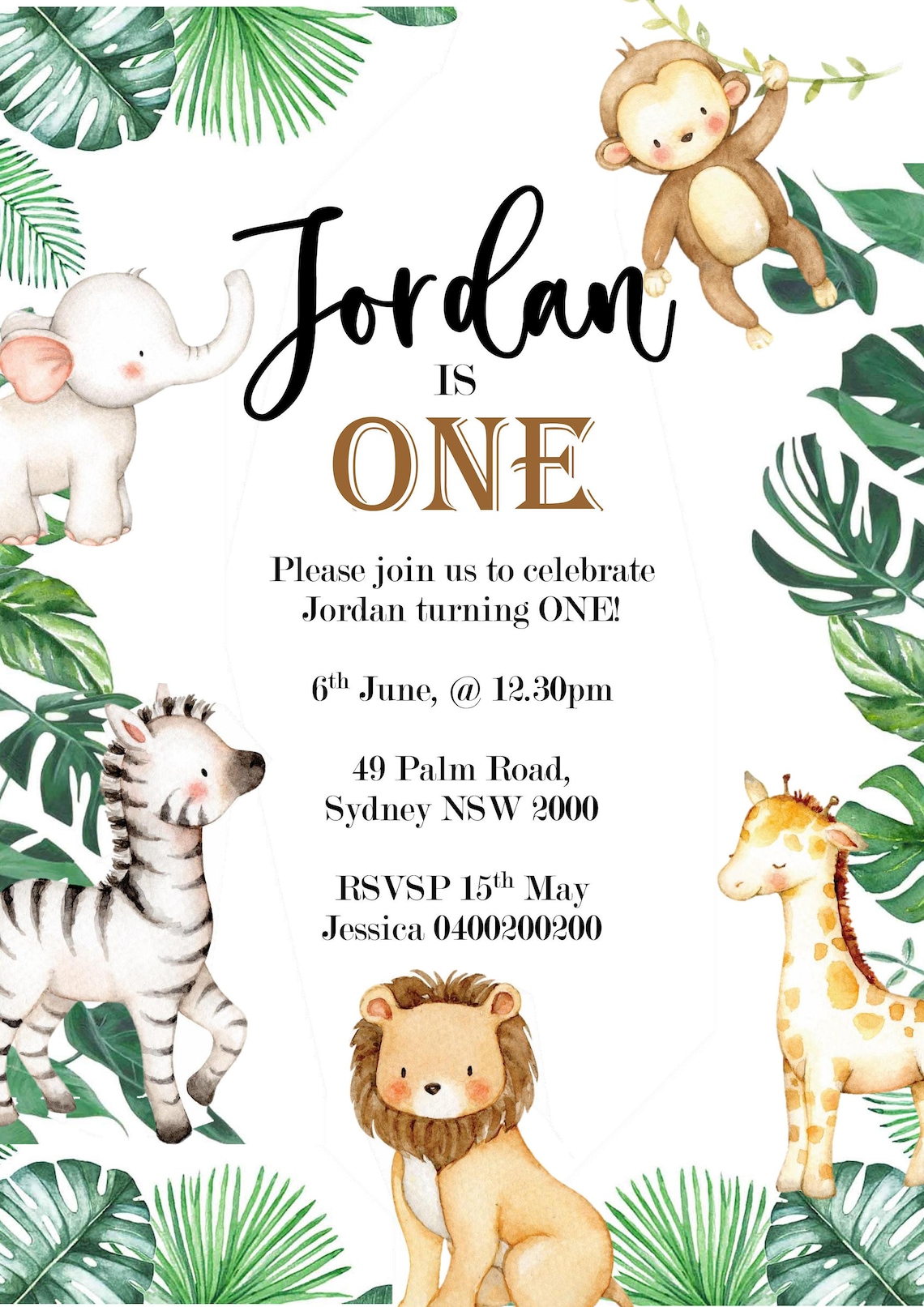 Safari Themed Birthday Invitation Jungle Themed Birthday Etsy