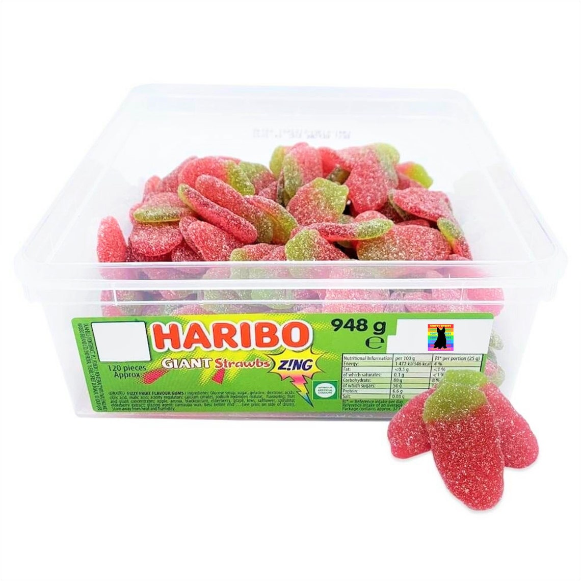 Haribo GIANT STRAWBS ZING Fizzy Strawberries Tub Retro Sweets Etsy
