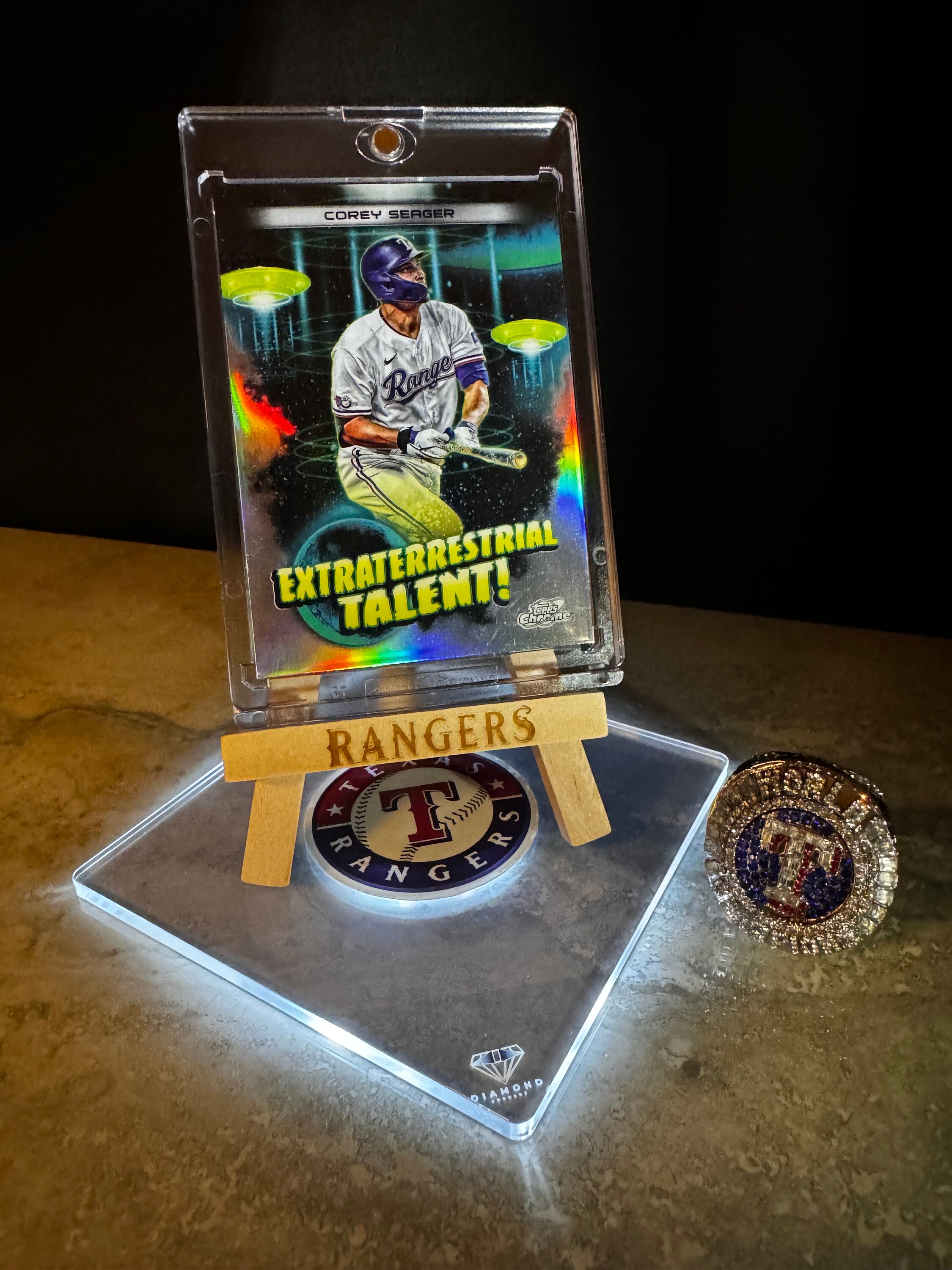 Corey Seager 2023 Topps Chrome Cosmic Extraterrestrial Talent Bundle with World Series Ring
