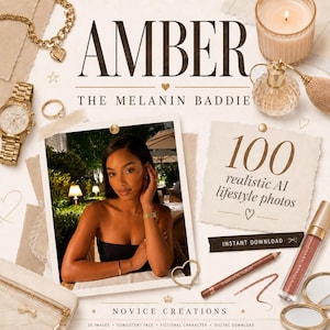 Bernstein | Melanin Baddie | 100 KI Influencer Bilder | Einklang Charakter | Schwarzes Mädchen Ästhetisches Bild | Sofortiger digitaler Download