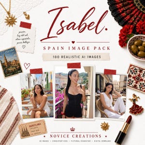 Spanish AI Influencer Photo Pack | 100 Consistent Face Lifestyle Images | Ready Made Instagram TikTok Content | Isabel | Digital Download