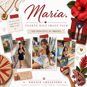 Fotopaket med AI-influencers och latinamerikansk tjej | 100 konsekventa livsstilsbilder med ansikten | Färdigt innehåll för Instagram och TikTok | Maria | Digital nedladdning