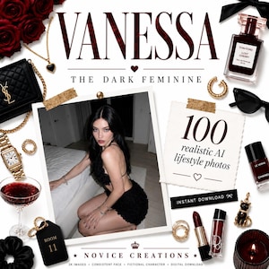 Dark Feminine AI Influencer Photo Pack | 100 Consistent Face Lifestyle Images | Ready Instagram TikTok Content | Vanessa | Digital Download