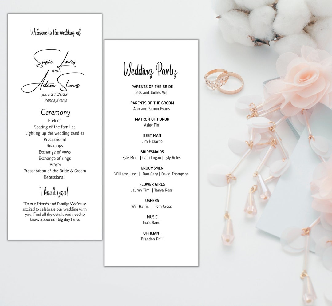 Minimalist Wedding Program Template, Simple Wedding Design, Ceremony ...