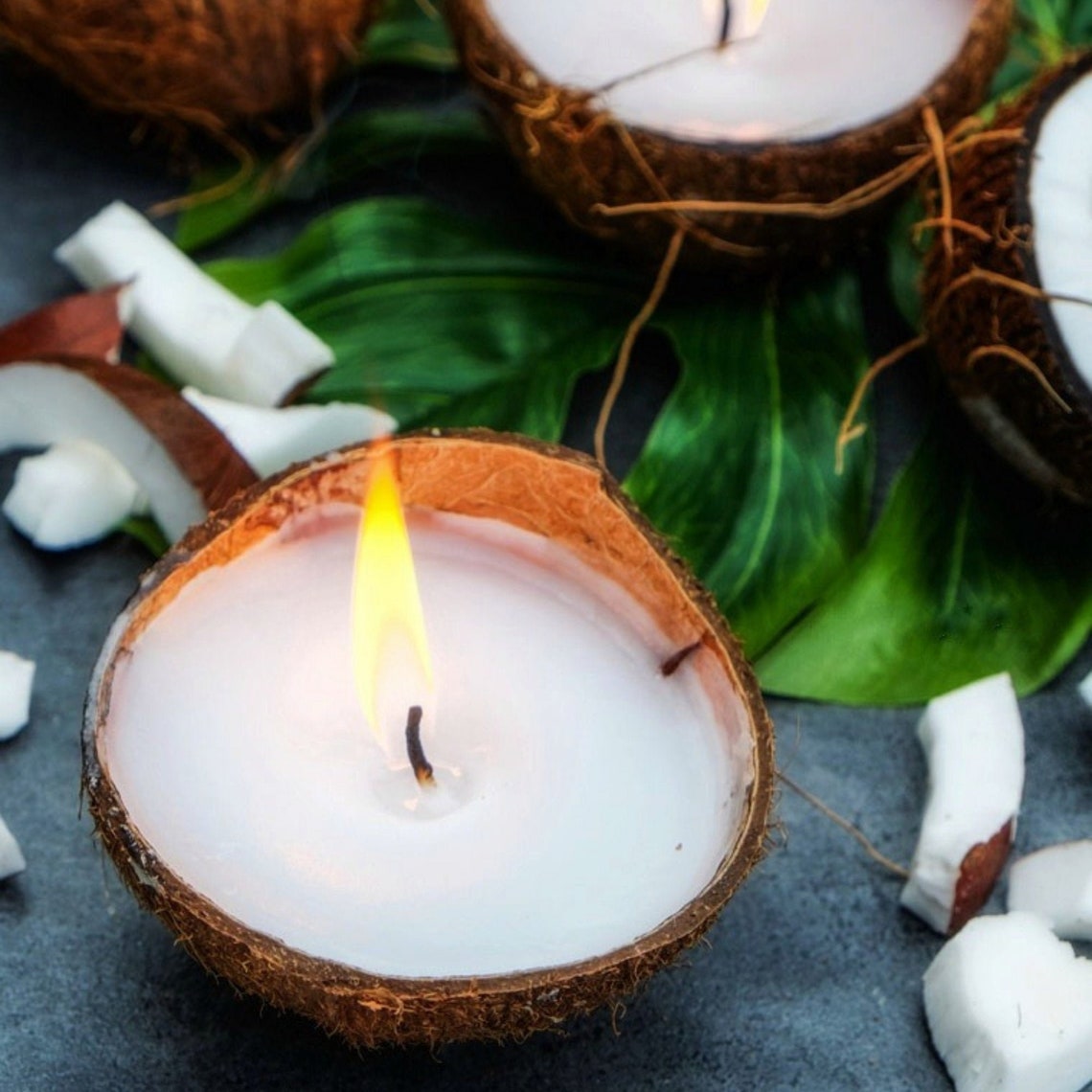 3 Coconut Shell Candle Coconut Candle In Real Coconut Etsy