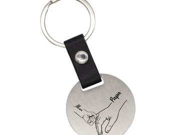 Schlüsselanhänger  mit 1 bis 4 Hände und Namen | Personalisierter Schlüsselanhänger ideal als Geschenk für Opa, Papa, Oma oder Mana