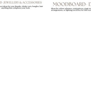 Puede incluir: Fondo blanco con textos "MOODBOARD - JEWELLERY & ACCESSORIES" y "MOODBOARD - DECOR". La primera secci&oacute;n es para recopilar ideas de joyer&iacute;a y accesorios. La segunda secci&oacute;n es para ideas de decoraci&oacute;n.