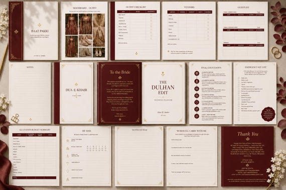 The Dulhan Edit | Luxury Desi Bridal Planner: Nikkah, Mehndi, Baraat (Digital PDF Booklet)