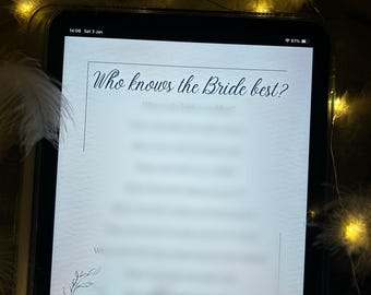 ¿Quién conoce mejor a la novia? Juego AZUL: imprimible para despedida de soltera, juegos de boda para damas de honor, plantilla editable de Canva, actividad para la novia
