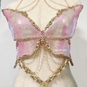 Mermaid Lucia Light Pink Waterlily Butterfly Resin Mermaid Corset Bra Top Cosplay Costume Patent-Protected