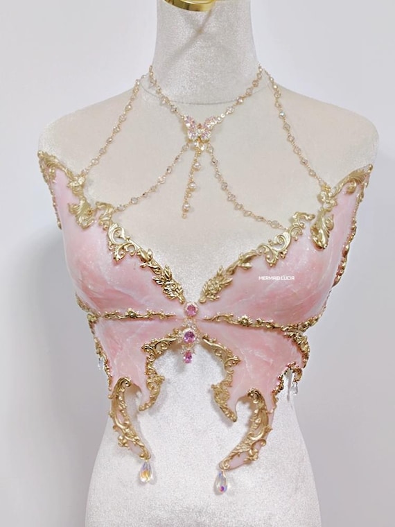 Mermaid Lucia Light Pink Color Luna Moth Resin Mermaid Corset Bra