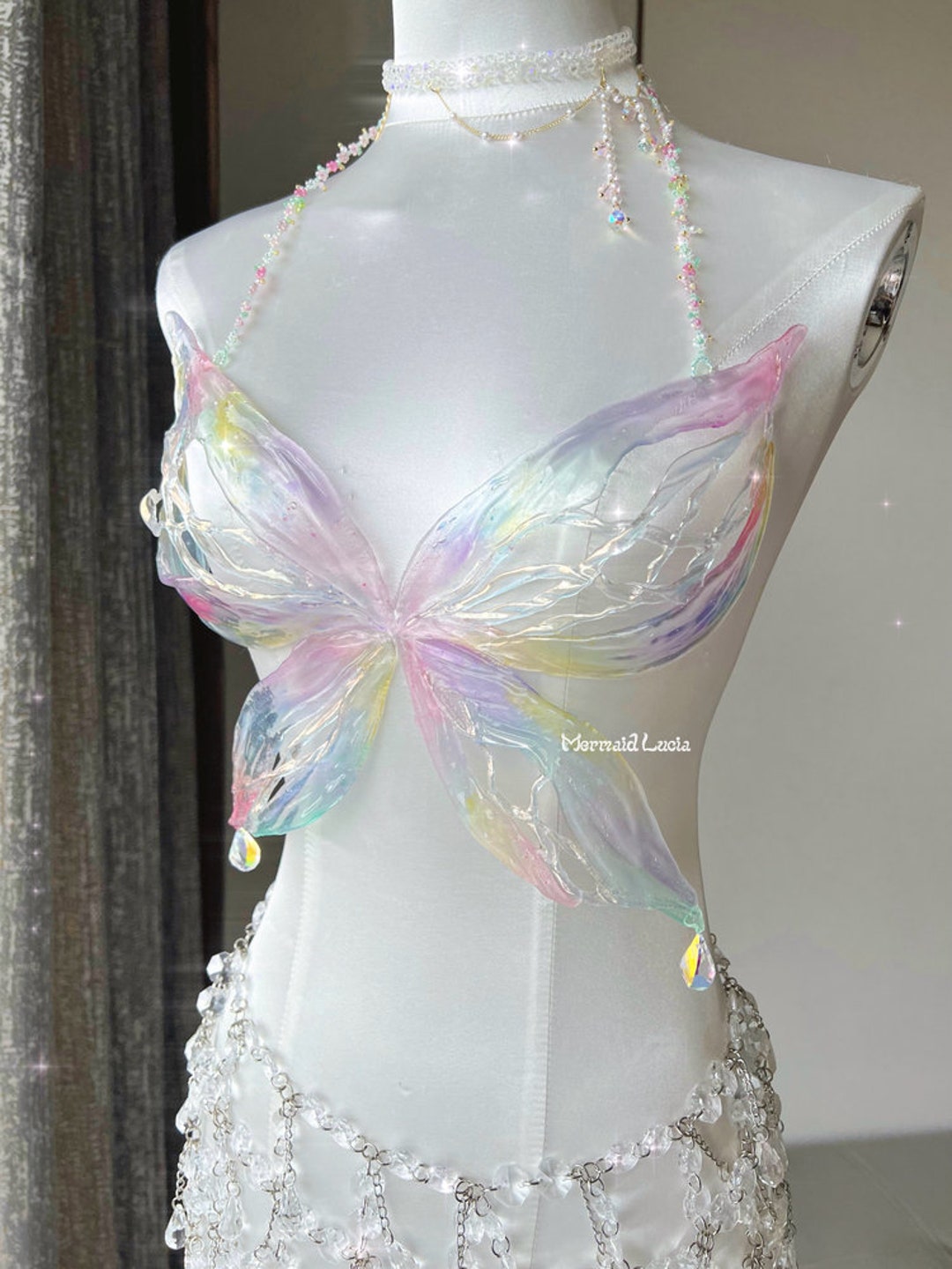 Luxurious Crystal Diamond Queen Resin Porcelain Mermaid Corset Bra Top