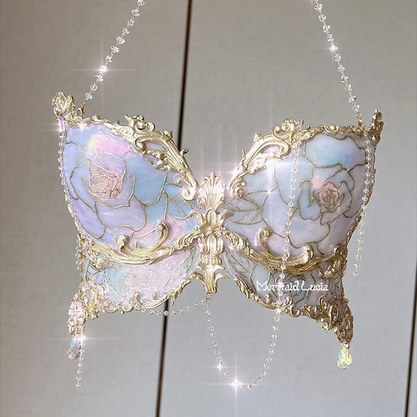 Moonstone Butterfly Resin Mermaid Corset Bra Top Cosplay Costume Patent-Protected