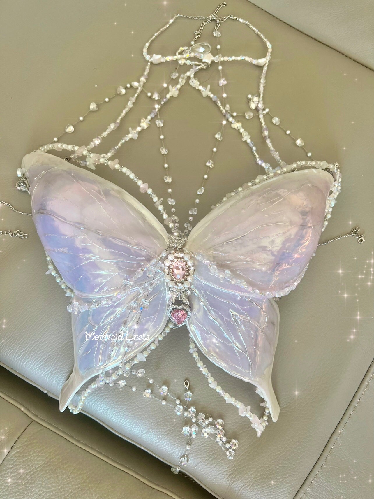 Sparkling Rhinestone Butterfly Resin Mermaid Corset Bra Top Cosplay Co