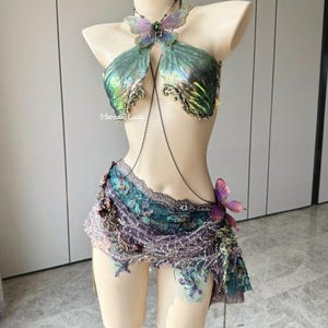 Rainbow Scaled Butterfly Resin Mermaid Corset Bra Top Cosplay Costume Patent-Protected