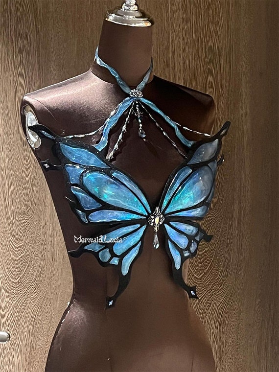 Moonstone Butterfly Resin Mermaid Corset Bra Top Cosplay Costume Paten