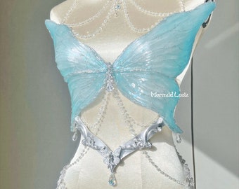 Light Blue Colors Castle Mistress Resin Mermaid Corset Bra Top Cosplay Costume Patent-Protected