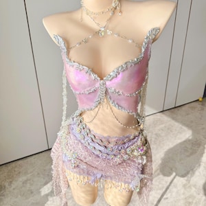 Dreamy Silver Glitter Butterfly Shells Resin Mermaid Corset Bra Top Cosplay Costume Patent-Protected