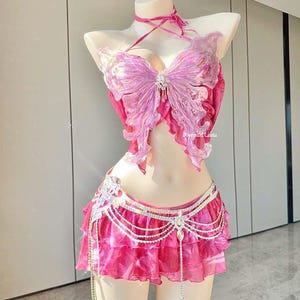 Pink Butterfly Ballet Fantasy Resin Mermaid Corset Bra Top Patent Protection