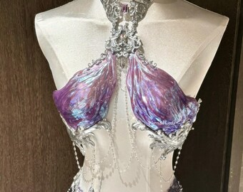 Mermaid Lucia Purple Regal Empress Resin Porcelain Mermaid Corset Bra Top Cosplay Costume Patent-Protected