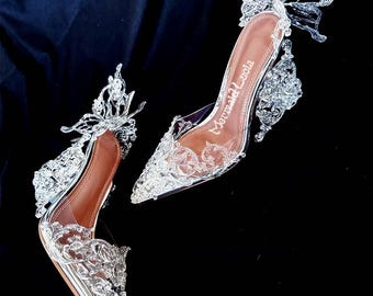 新しいエルサ女王の靴クリスタルブルーアイスガラスのスリッパ