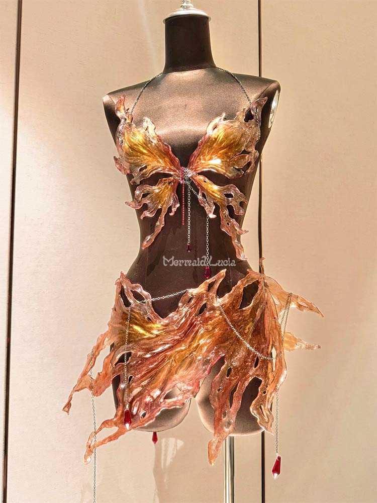 Mermaid Lucia Nature's Flame-Amber Petals Resin Mermaid Corset Bra