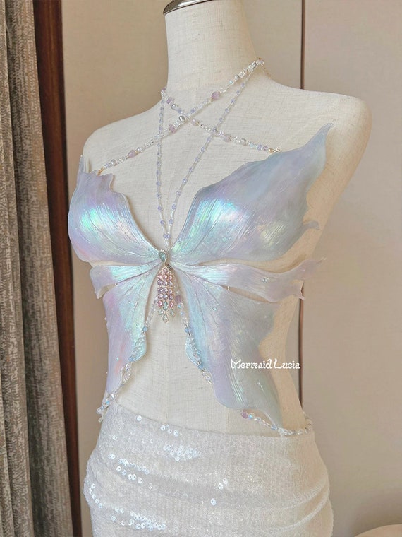 Pearl Glossy Resin Mermaid Corset Bra Top Cosplay Costume Patent