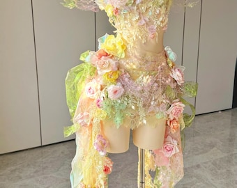 Conjunto de vestido de emperatriz "Ensueño de jardín pastel" de la Sirena Lucía (Protegido por patente)