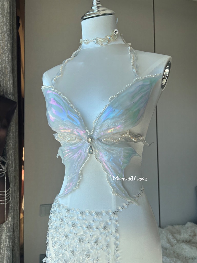 Crystal Iridescent Butterfly Princess Resin Mermaid Corset Bra Top