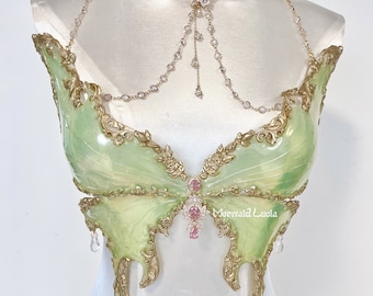 Light Green Luna Moth Resin Mermaid Corset Bra Top Cosplay Costume Patent-Protected