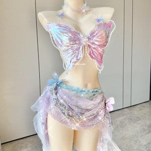 Elegant Iridescent Butterfly Resin Mermaid Corset Bra Top Patent Protection