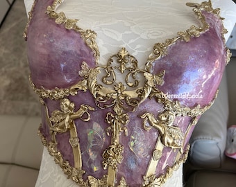 Angel Purple Opal Bones Resin Mermaid Corset Bra Top Cosplay Costume Patent-Protected