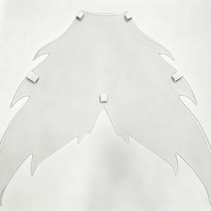 May include: A clear, transparent acrylic sheet cut into a stylized, jagged leaf or flame shape. The piece features five small, square-shaped white mounting tabs attached to the surface, positioned along the top and center edges of the design.