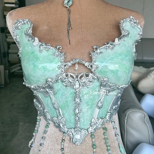 Emerald Jade Color Resin Mermaid Corset Bra Top Cosplay Costume Patent-Protected