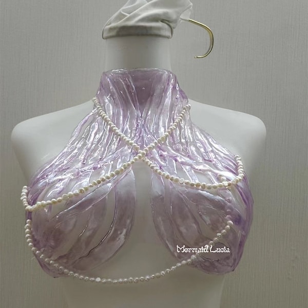 Purple Lavender Diamond Flowing Spring Water Pearls Resin Mermaid Corset Bra Top Cosplay Costume Patent-Protected