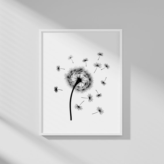 Dandelion Wall Art Dandelion Drawing Line Art Dandelion Art Print