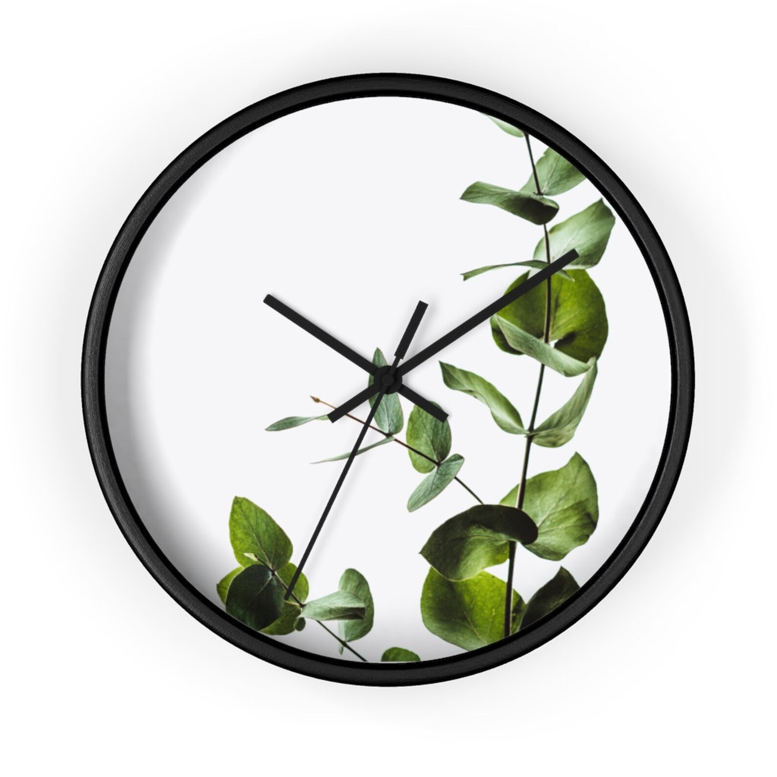 Natural Wooden Wall Clock Wall Clock Gift With Green Leaves Etsy