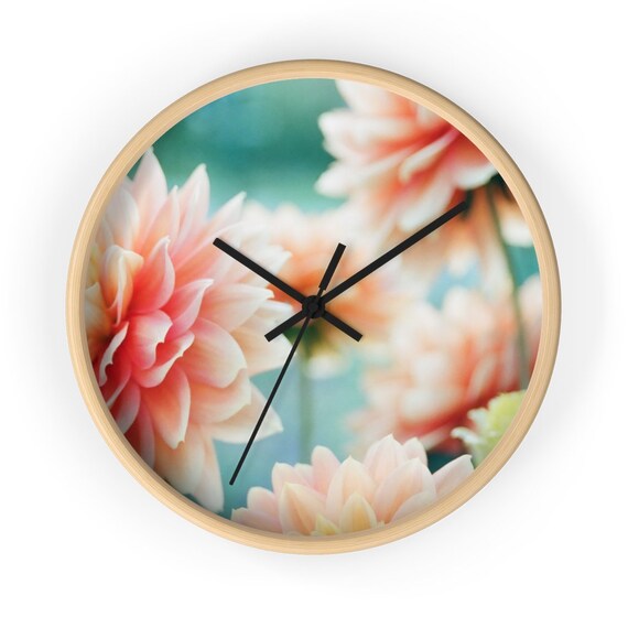 Floral Wooden Wall Clock Spring View Pink Flower Clock Home Décor