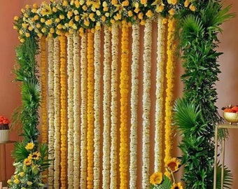 Buy 9 Ft Haldi Set Marigold Flower Garlands Yellow and White Wedding ...