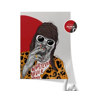 Kurt Cobain Poster, Whatever Nevermind Art Print, Grunge Music Icon ...