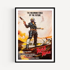 Póster ilustrado de Mad Max, película de acción retro de 1979, lámina de película postapocalíptica, decoración de pared estilo cómic de Mel Gibson, póster de Road Warrior