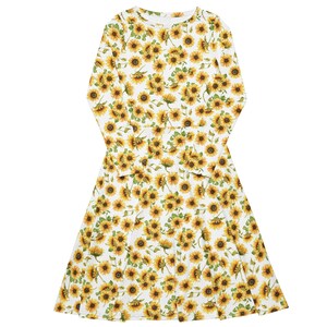 Sunflower Dress with Pockets, Midi Length with Long Sleeves