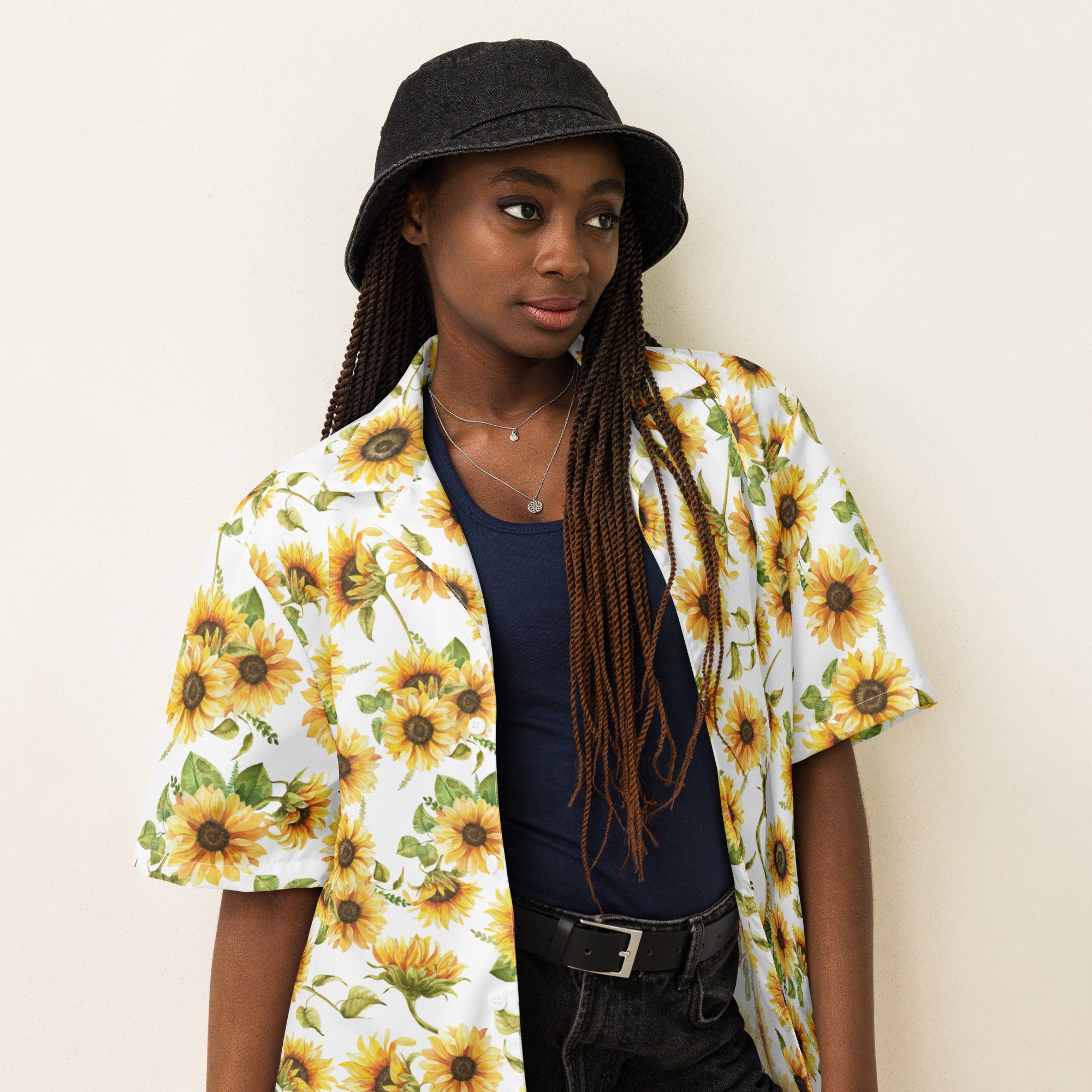 Sunflower Shirt Button up With Collar for Gardeners and Flower