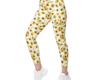 Leggings tournesol avec taille croisée avec motif floral pour les amateurs de jardin